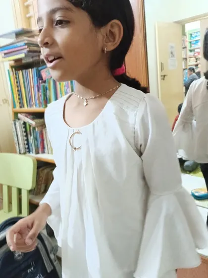 A young girl passionately delivering her speech. You can see the confidence and focus she has developed through the workshop.