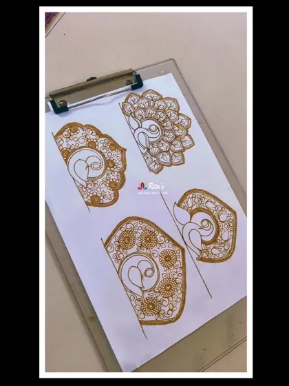 Here are four different variations of the royal peacock motif. In my classes, I teach students not just one way to draw an element, but how to adapt and create unique versions for their own signature style.