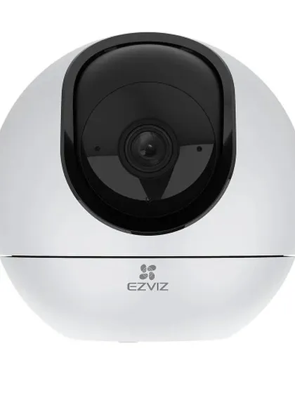 A clean product view of the EZVIZ smart indoor camera. Its compact and modern design allows for discreet placement inside your home while providing powerful features like night vision and remote viewing capabilities.
