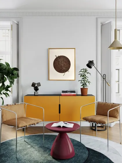 Our Boho Plant Wall Hanging adds a touch of minimalist botanical beauty to this colorful, modern room. The simple leaf design is elegant and timeless.