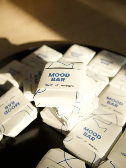 Another view of the "Mood Bar" soaps, ready to be included in the PR packages. Each one is hand-wrapped with care.