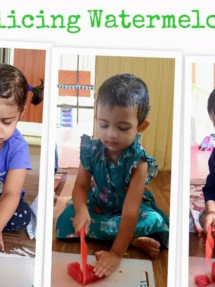 Little hands get busy slicing watermelon with safe knives. This is a fantastic sensory activity that also builds practical life skills and confidence in the kitchen.