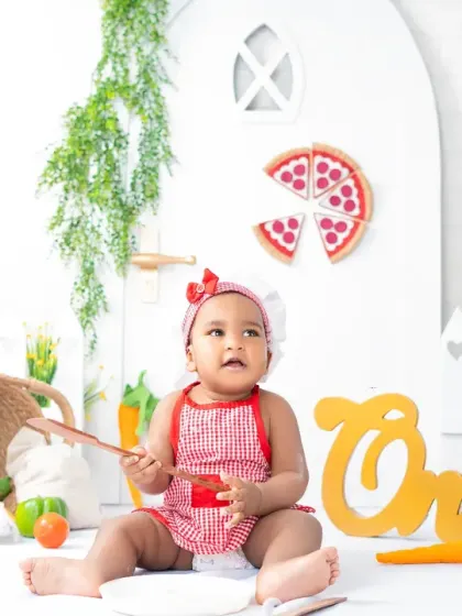 Our little chef is busy in her play kitchen, surrounded by colorful toy vegetables and props. I design these sets to be interactive and engaging for toddlers.