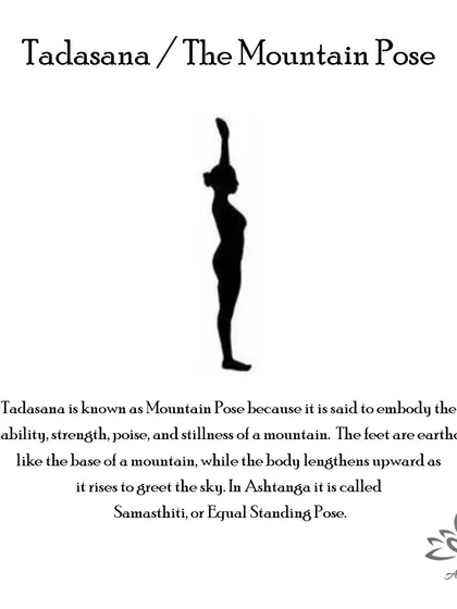 Tadasana (The Mountain Pose) is the foundation for all standing poses, improving posture, strengthening thighs, and cultivating a sense of presence.