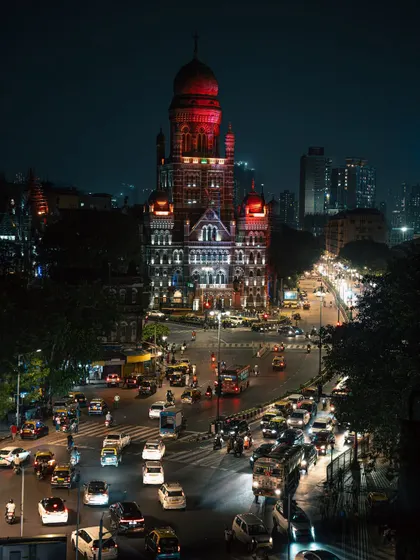 A collection of day and night shots of the Brihanmumbai Municipal Corporation (BMC) building, another iconic piece of Gothic architecture. The images capture its grandeur from various angles and in different lights.