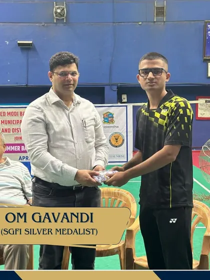 Om Gavandi, an SGFI Silver Medalist, being felicitated at the summer camp inauguration.