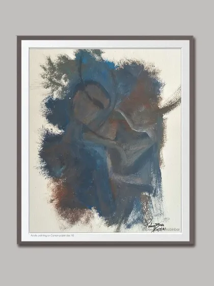 My untitled abstract acrylic painting, framed and ready to be displayed.