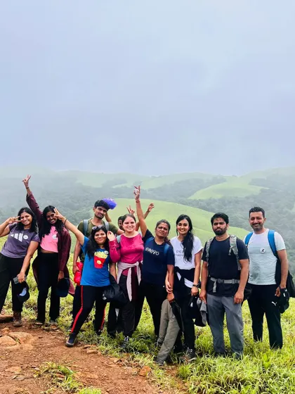 A fun, candid group photo on the trail.