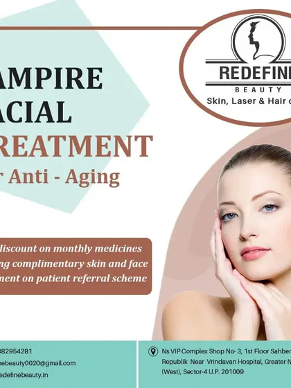 A graphic promoting our Vampire Facial Treatment for anti-aging. This procedure is excellent for natural skin rejuvenation and achieving what many call the "vampire glow."