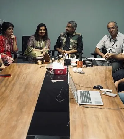 Our founders and senior team in a meeting, a shot from our Forbes India feature.