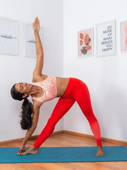 Showcase your strengths loudly, work on your limitations in silence. Here, I'm enjoying the Trikonasana (Triangle Pose), a posture where I feel strong and open.