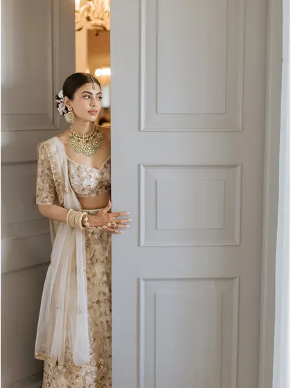A beautiful, classic bridal portrait. Her elegant updo and clean makeup are the epitome of timeless grace.