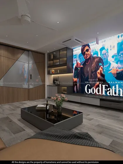 I designed this room to function as both a living area and a home theatre. The large projector screen retracts to reveal a stylish media unit, offering the best of both worlds.