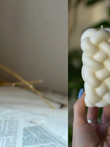 Another collage showcasing the aesthetic appeal of the knotted weave candle.