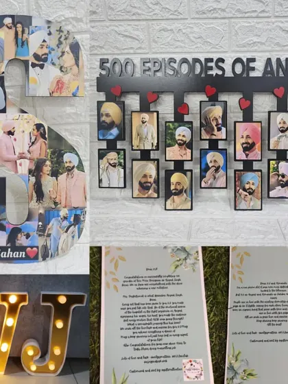 The complete gift set for the 500-episode celebration, including two different custom frames and marquee letter lights.