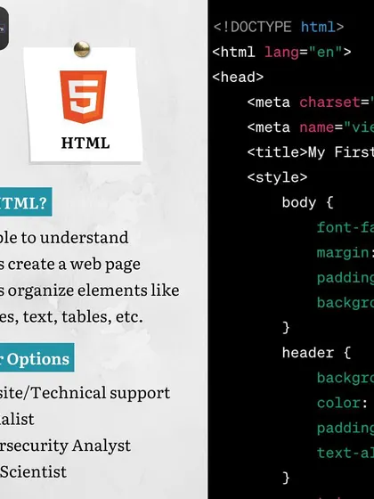 Our web development courses start with the fundamentals, like HTML. We teach it as the simple, essential language for creating the structure of any webpage, from text and images to tables.