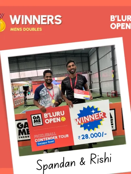 This is what victory looks like. We celebrate our champions at every event, complete with medals and prize money. Spandan and Rishi took home the Men's Doubles title at our Sarjapur Road Contender Tour.
