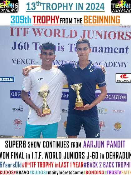 Back-to-back trophies. Aarjun winning the final of the ITF World Juniors J-60 in Dehradun, his 11th ITF trophy in just one year.