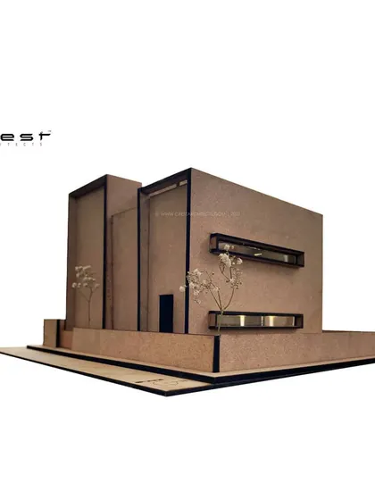 A duplicate of the 'Framed House' architectural model, showcasing the clean lines and volumetric composition that defined the project from its inception.