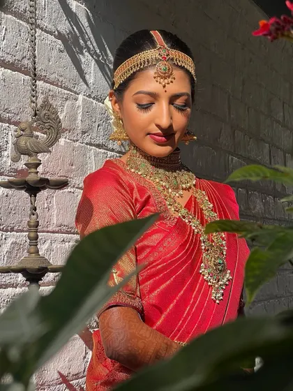 A more artistic shot that shows the makeup in soft, natural light. The closed eyes draw attention to the clean, blended eyeshadow work, a key technique you'll practice in my class.