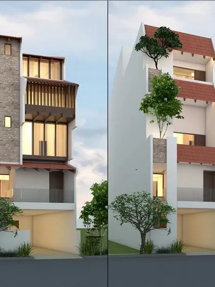 Exploring vernacular elements like stone cladding and tiled roofs in a contemporary composition.