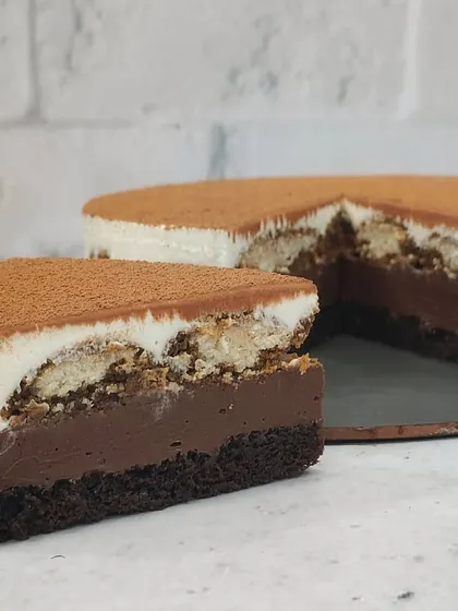 Another look at a slice of my Tiramisu Cheesecake, showing the beautiful texture and layers. It's a sophisticated dessert for any coffee lover.