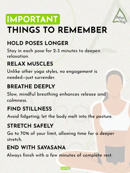 Important things to remember when practicing Yin Yoga for back pain: hold poses longer, relax the muscles, breathe deeply, and find stillness to allow the body to release.