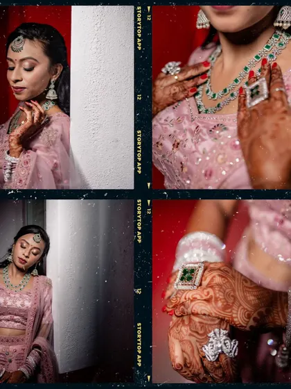 A collage of the bride's intricate diamond and emerald jewelry.
