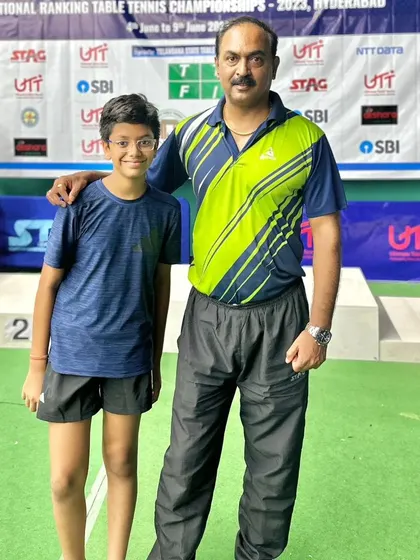 We congratulate Master Reyansh Jalan, seen here with Coach Krunal Telang, for reaching the quarterfinals in the U-13 category at the UTT National Ranking Championship in Hyderabad.