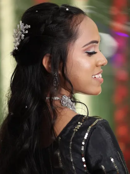 A complete makeover for a wedding guest. I did her hair, makeup, and helped with styling her beautiful black and silver lehenga.