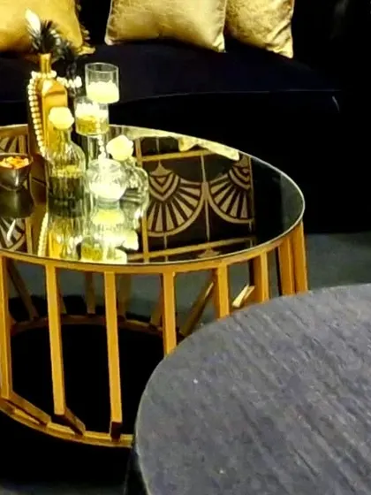 A close-up of the Art Deco-themed lounge, showing the attention to detail in every piece of furniture and decor.