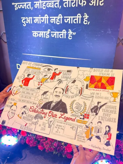 This live doodle was created to celebrate the farewell of a legendary leader at Aditya Birla Group. The artwork is a tribute to his 28-year journey and incredible legacy.