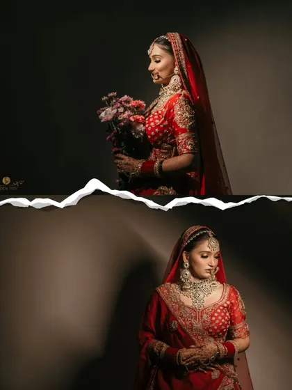 A creative diptych of the bride's portraits. The dramatic lighting and her elegant poses create artistic and stunning images.