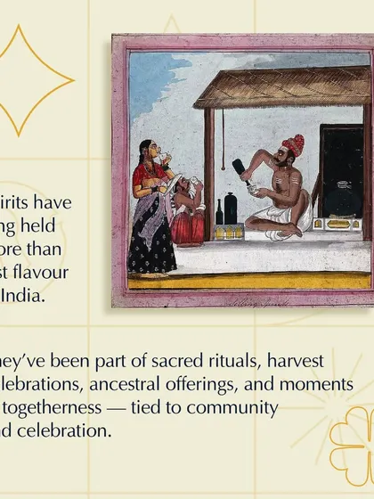 This image, featuring a traditional Indian painting, explains the cultural significance of spirits in India. They have long been a part of sacred rituals, harvest celebrations, and community gatherings.