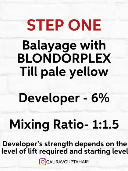 Step One for the wine hair color. A balayage with Blondorplex creates the necessary lift for the red-violet tones to show through.