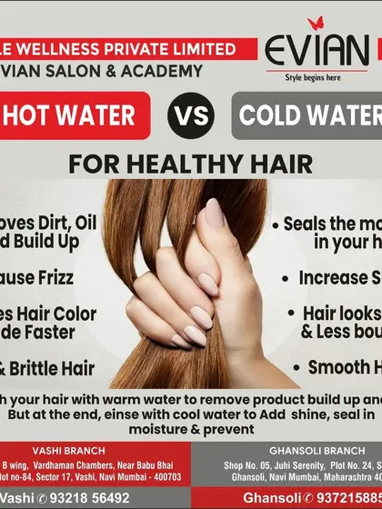 A helpful tip for healthy hair. This graphic explains the difference between using hot and cold water when washing your hair to maintain moisture and shine.