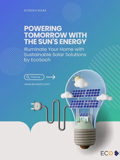 A graphic illustrating the concept of powering tomorrow with the sun's energy. We offer sustainable solar solutions to illuminate your home and create a brighter, eco-friendly future.
