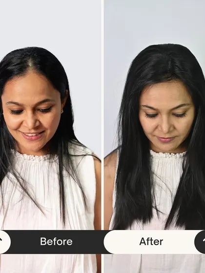 A simple Face Framer piece can make a subtle yet significant difference. This before and after shows how adding a little volume at the sides creates a more balanced and complete hairstyle.
