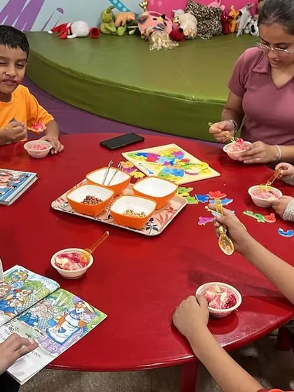 Enjoying a little treat together. Building a sense of community and friendship is just as important as the structured activities.