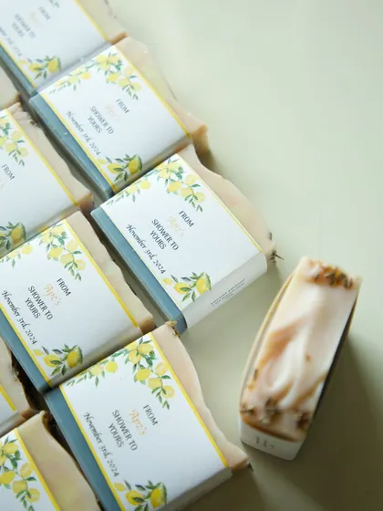Another angle of the Amalfi-inspired soaps, showing the contrast between the two soap types.