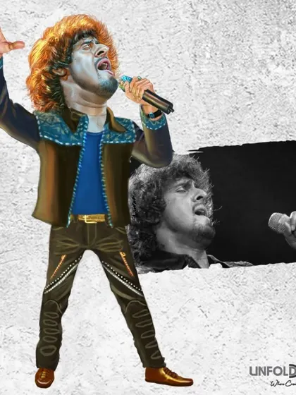 A retro-style caricature of the iconic singer Bappi Lahiri.