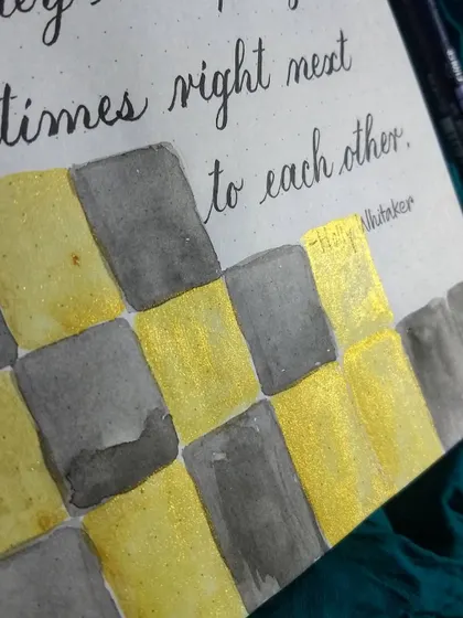 A close-up of the shimmering gold watercolor from my "joy and grief" journal piece. I love how the metallic paint catches the light.
