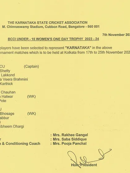 A proud moment as Inchara C U is named captain of the Karnataka U-15 team. We are developing not just players, but leaders.
