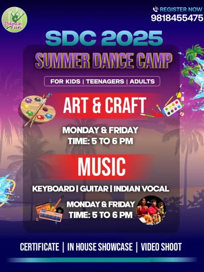 Our Summer Dance Camp isn't just about dance. We also offer special classes in Art & Craft and Music, including keyboard, guitar, and Indian vocal, to nurture every child's creativity.