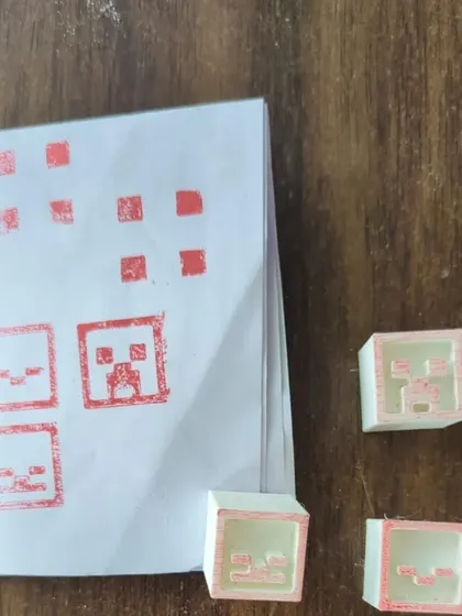 Another PCL Pass creation: custom Minecraft-themed stamps made with our 3D printer. Perfect for personalizing notebooks and crafts.