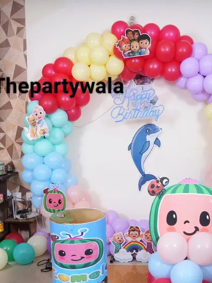 A close-up of the Cocomelon ring, showing the details of the character cutouts and balloons.