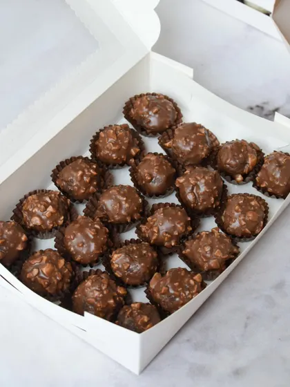 A box full of our Ferrero Rocher-style truffles, a decadent treat for the festival of lights.