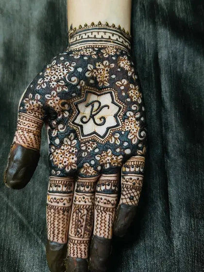 A bold and beautiful design with a customized initial in the center. This style is very popular and a great way to practice negative space and intricate filling.