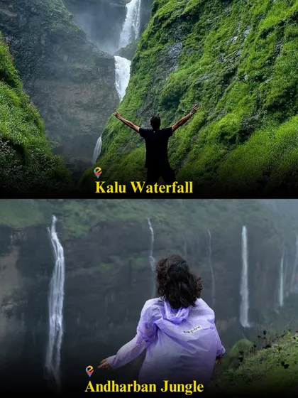 The powerful Kalu Waterfall and the dense Andharban Jungle, two of our top monsoon treks in Maharashtra.