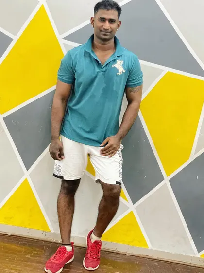 A casual photo at my studio. This is my everyday look when I'm teaching and working out.